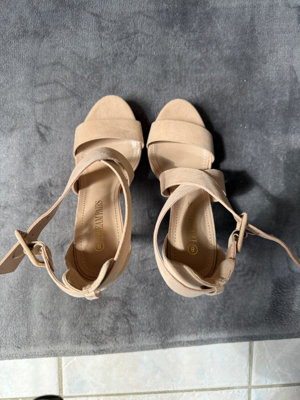 Dream Pairs Beige Open-Toe Ankle Strap Block Heels